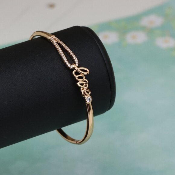 Elegant Rose Gold ""Love"" Bangle with Sparkling CZ Accents, XPBL0582 - Picture 7 of 12